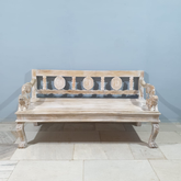 Indian Handmade Carved Solid Hard Wood Daybed Sofa with Mattress Rustic White 180x75x90Cm